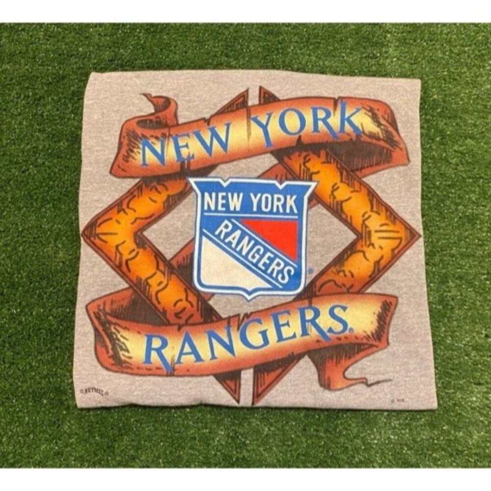 Vintage New York Rangers shirt mens large gray Nutmeg mills hockey short sleeve